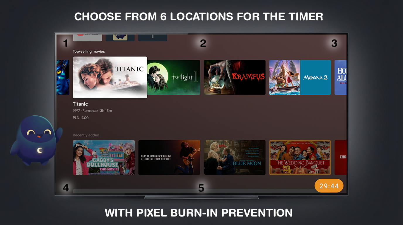 Sleep Timer overlay positioned in corner of Android TV screen while Netflix is playing